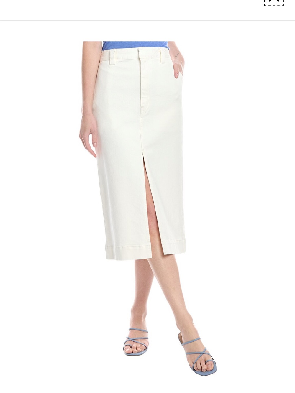 Enza Costa Cream Midi Pencil Skirt with Front Slit